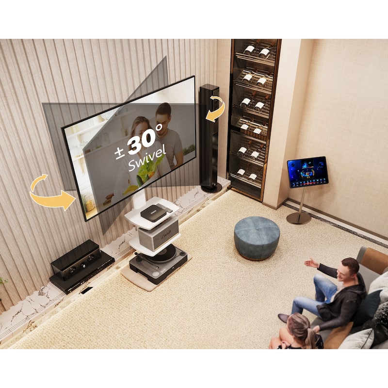 FITUEYES Sturdy Wood Base Floor TV Stand for 32-70 inch TVs with Two Shelves