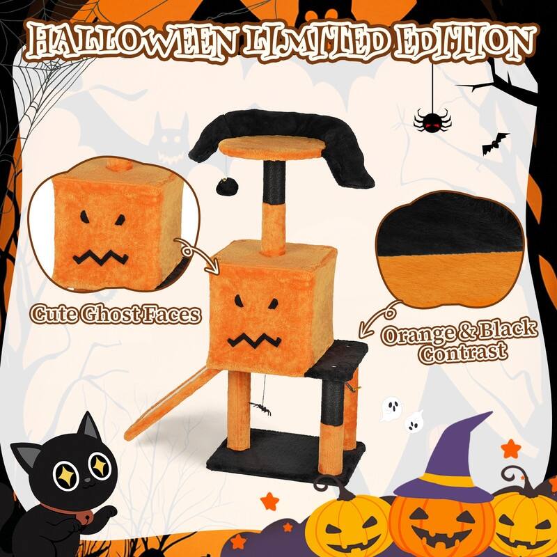 39.4" Halloween Cat Tree, Cat Tower Cat Tree for Indoor Cats with Spacious Cat Condo