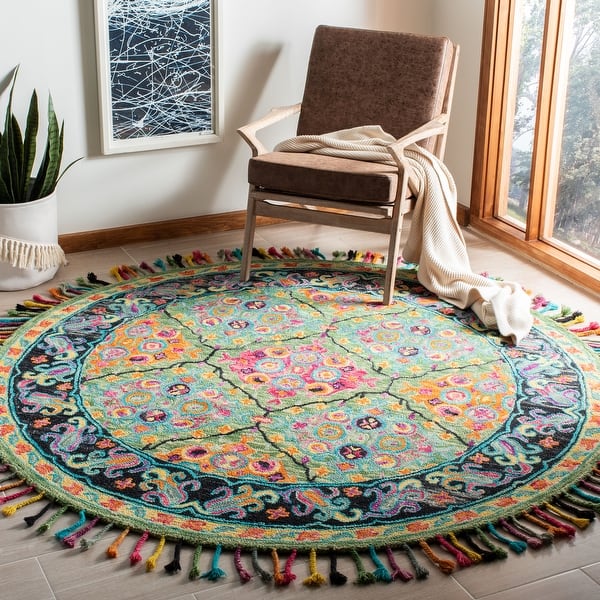 Eclectic Round Wool Rugs SAFAVIEH Handmade Aspen Dahlia Boho Tassel Wool Rug - Bed Bath & Beyond ...