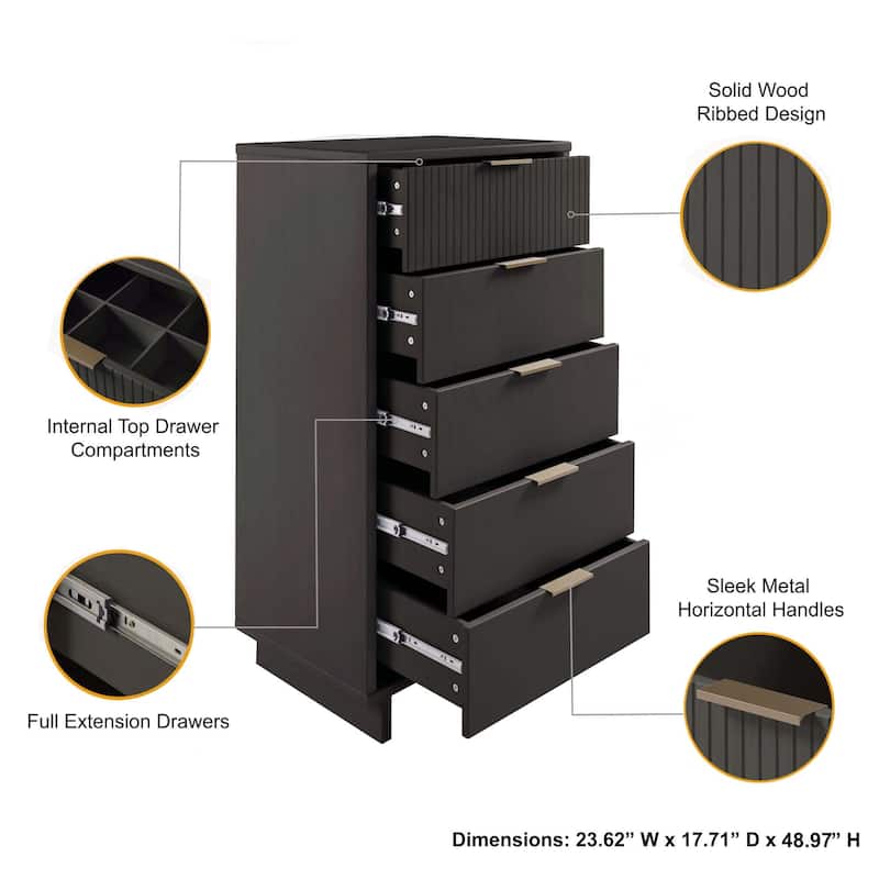 Manhattan Comfort 3-Piece Granville Modern Solid Wood Dresser Chest and Nighstand Set.