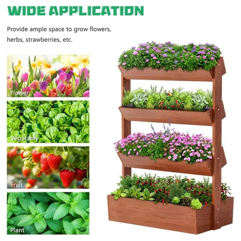 DoCred Vertical Wooden Garden Bed, Freestanding Outdoor Planter Box