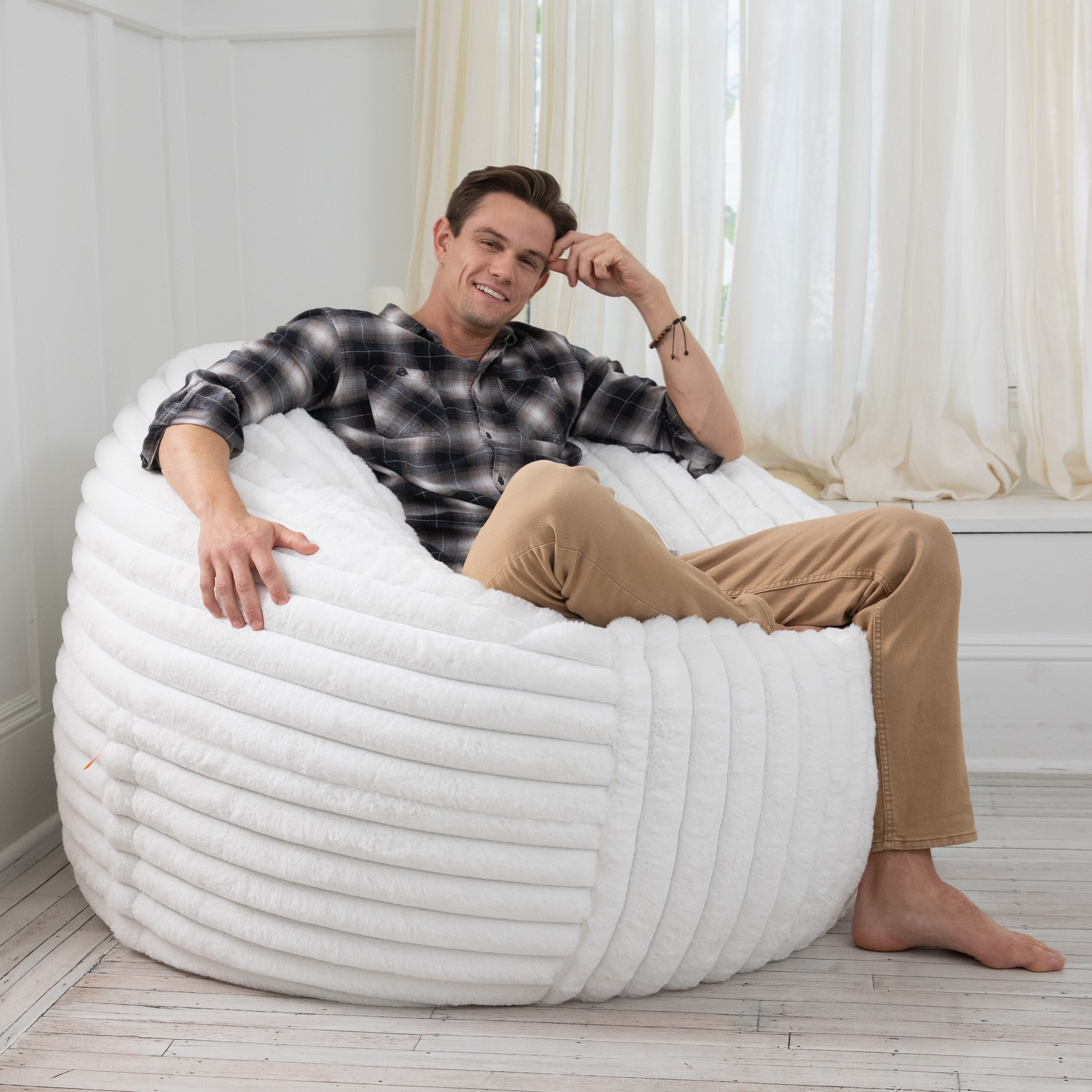 Jaxx Saxx 5 Foot Large Bean Bag Chair w/ Removable Cover for Adults, Mondo Fur