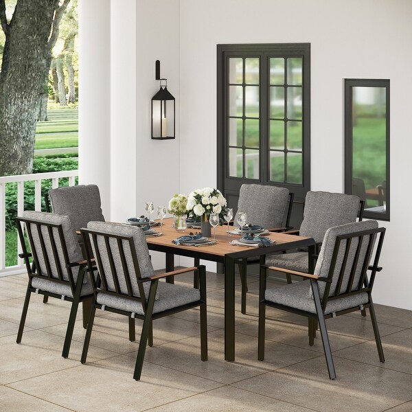 MAISON ARTS Patio Aluminum Outdoor Dining Set Rectangle Wood Grain