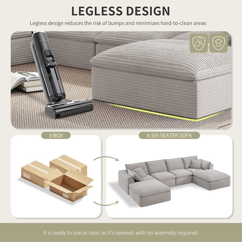 U Shaped Sectional Sofa, 142" Comfy Cloud Modular Sectional Couch with 2 Ottoman, 6 Seat Modular Sofas for Livingroom, Apartment