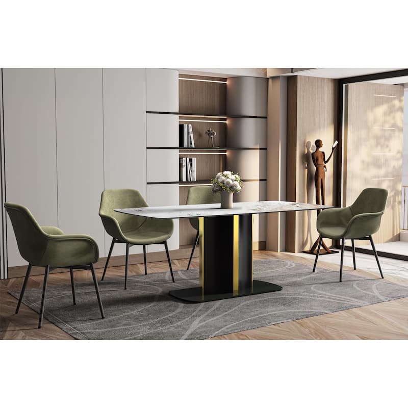 Sylva Dining Table Rectangular Tabletop in Gold Pedestal Base