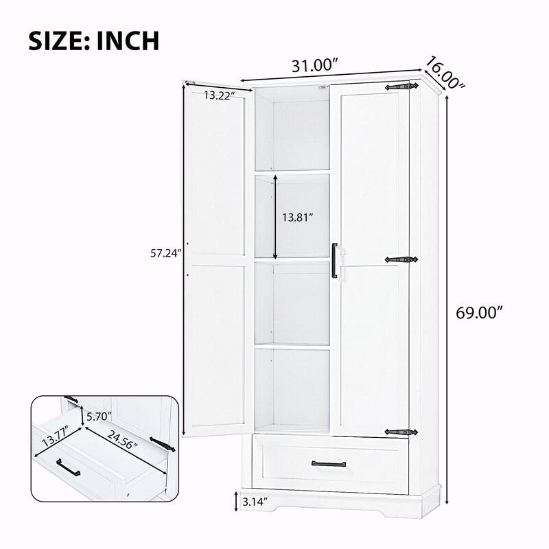 Tall Bathroom Storage Cabinet with Two Doors, One Drawer
