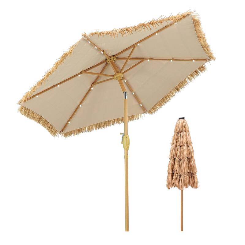 Autlaycil 7.5ft Thatched Tiki Umbrella with Light,Beach Umbrella for patios outside