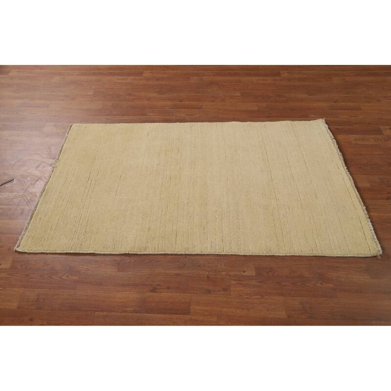 Modern Gabbeh Oriental Foyer Rug Hand-Knotted Beige Wool Carpet - 3'0"x 5'0"