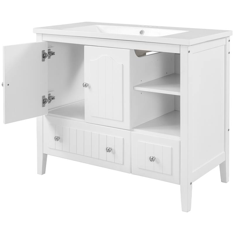 36" Bathroom Vanity with Ceramic Basin - Storage Cabinet with Drawers