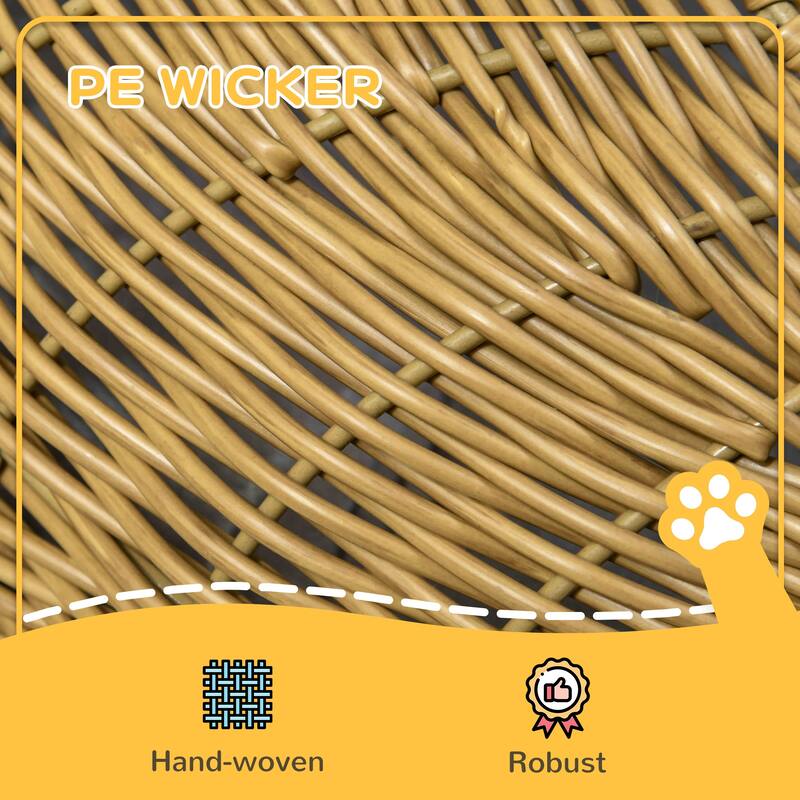 PawHut Rattan Cat Bed with Washable Cushion for Cats, Puppies, Light Brown