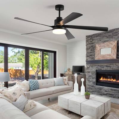 65 Inch Black Ceiling Fan with Light, 5-Blade Dimmable LED Ceiling Fan with Remote Control, Modern Quiet Design for Living Room