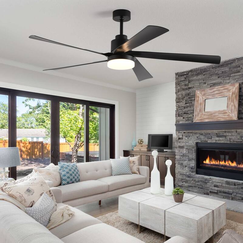 65 Inch Ceiling Fan with Light,5-Blade Dimmable LED Ceiling Fan with Remote Control,Quiet Design(6-Speed/Reversible/DC Motor) - Black