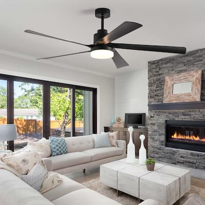 65 Inch Ceiling Fan with Light,5-Blade Dimmable LED Ceiling Fan with Remote Control,Quiet Design(6-Speed/Reversible/DC Motor)