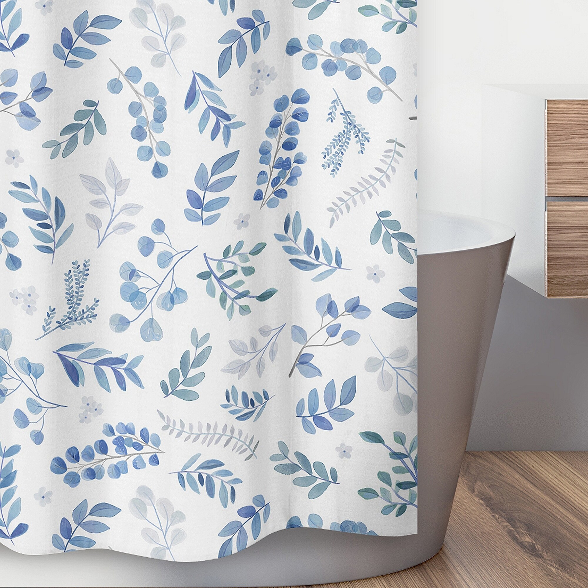Floral Leaf Bathroom Fabric Bath Shower Curtain - Blue Grey and White Boho  Watercolor Botanical Flower Woodland Tropical Garden - Overstock - 32270273