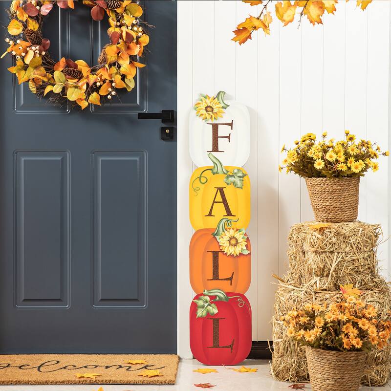 Glitzhome 42"H Thanksgiving Wood Stacked Pumpkin Porch Decor