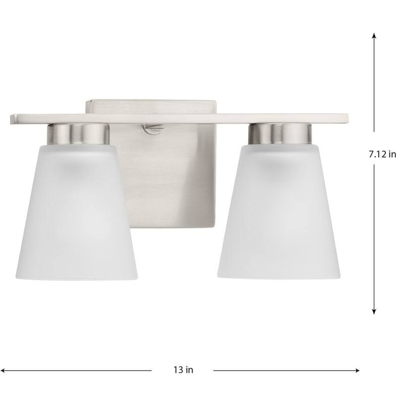 Tanner Collection Two-Light Brushed Nickel Transitional Vanity Light - 13 in x 6.5 in x 7.12 in