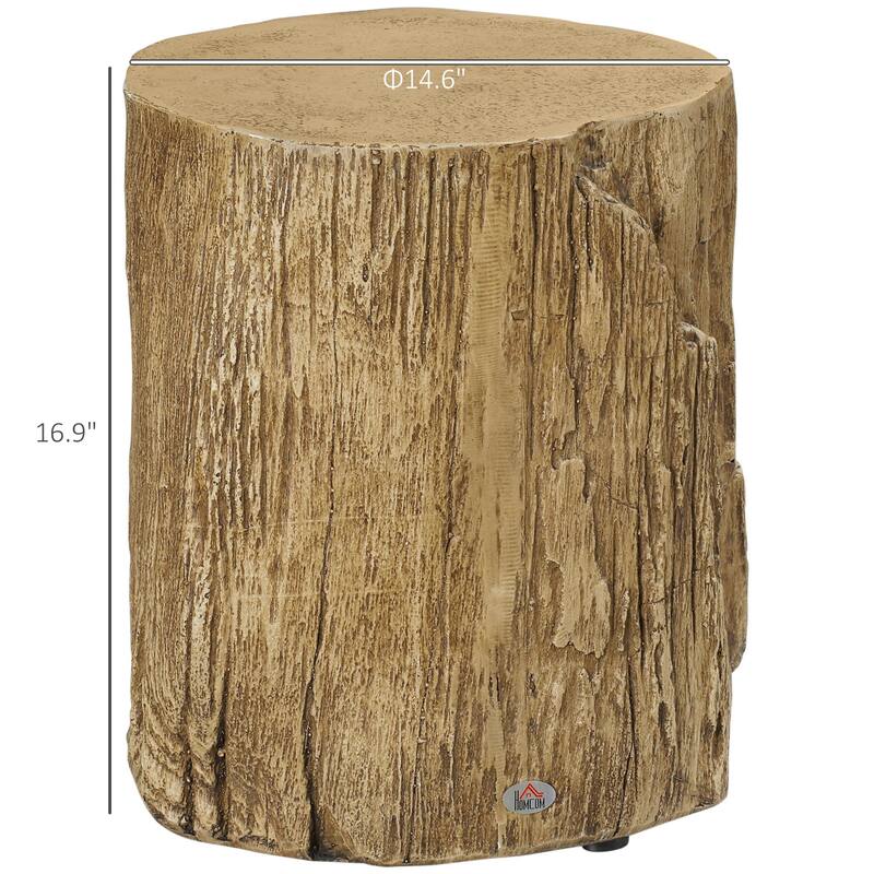 HOMCOM Decorative Side Table with Round Tabletop, Tree Stump Shape End Table with Wood Grain Finish, for Indoors and Outdoors