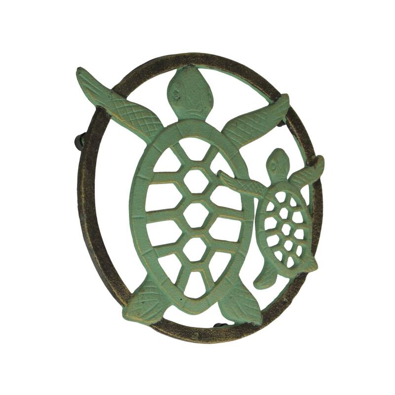 Cast Iron Sea Turtle Trivet Verdigris Finish, Bronze Accents, 8" - 7.75 X 8 X 0.75 inches