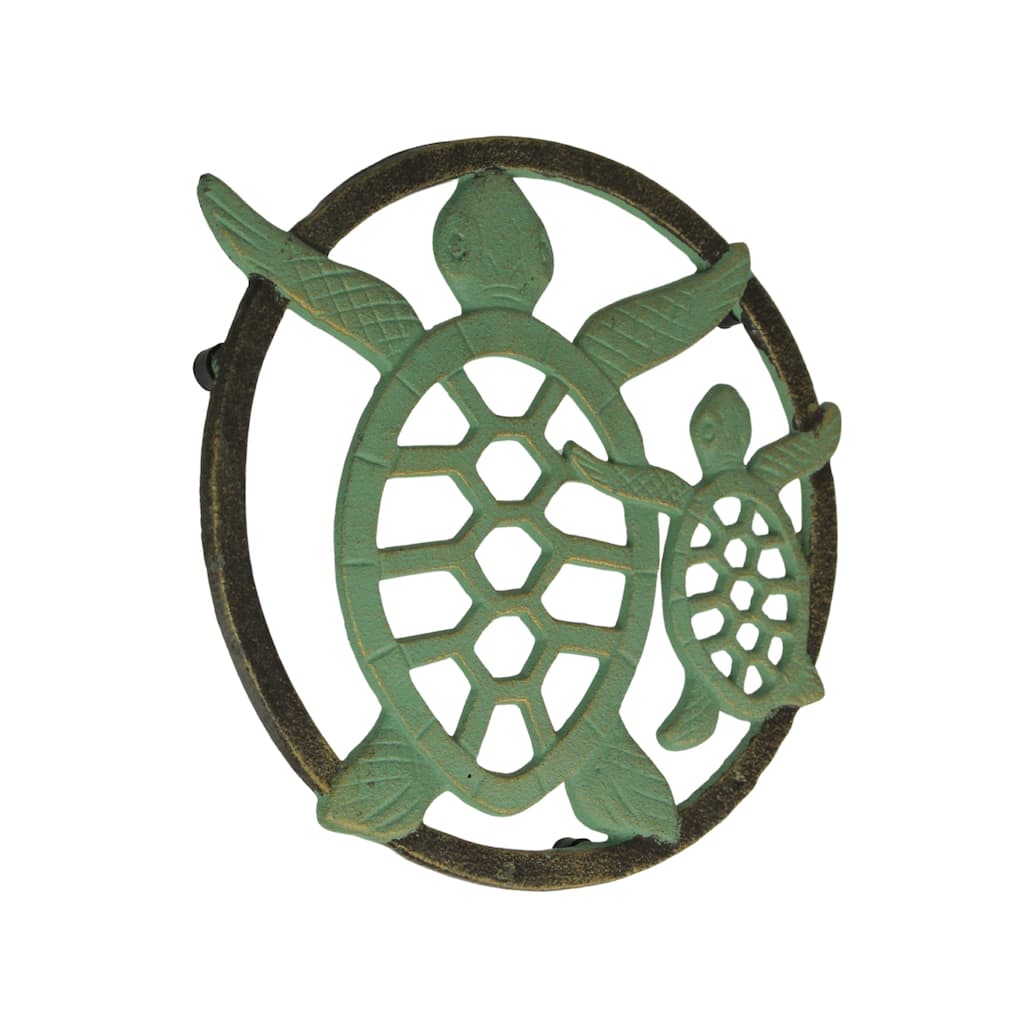 Cast Iron Sea Turtle Trivet Verdigris Finish, Bronze Accents, 8" - 7.75 X 8 X 0.75 inches