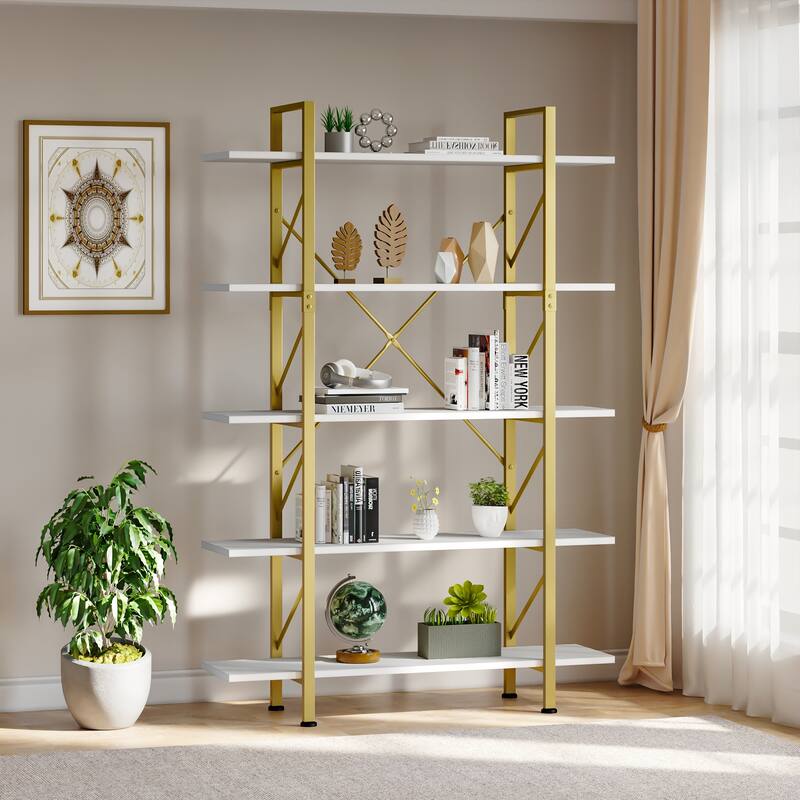 Moasis 5-Tier Bookshelf, Vintage Industrial Style Bookcase Display Shelves for Living Room