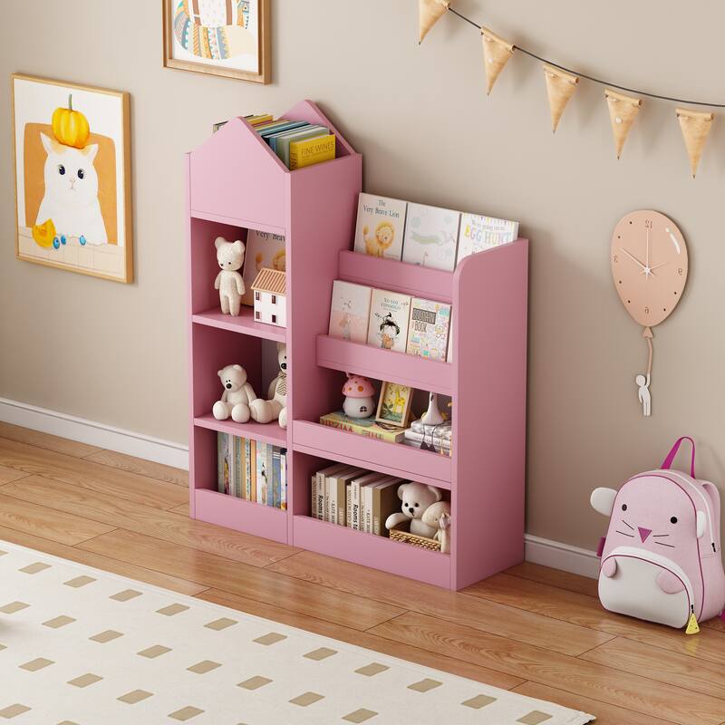 Kids Wooden Bookshelf Toy Storage Organizer with Bookcase