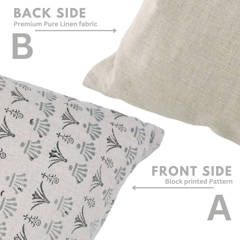 Fabdivine Handmade Block Print Floral Pillow Cover, Soft Pure Linen for Sofa, Alpana