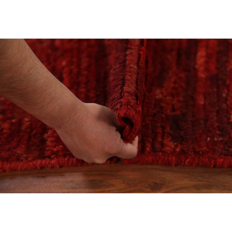 Hand Knotted Oriental 100% Wool Carpet Modern Stripe Red Moroccan Area Rug - 6' 4'' X 5' 2''