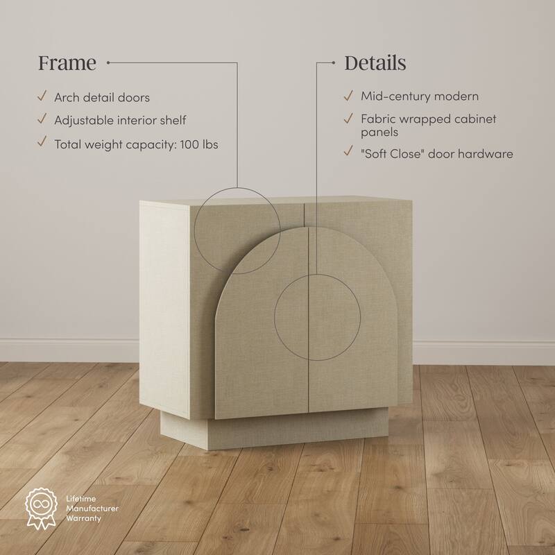 Iris Wooden Accent Cabinet, Sideboard Credenza or TV Stand with Arched Cabinet Doors and Adjustable Shelves