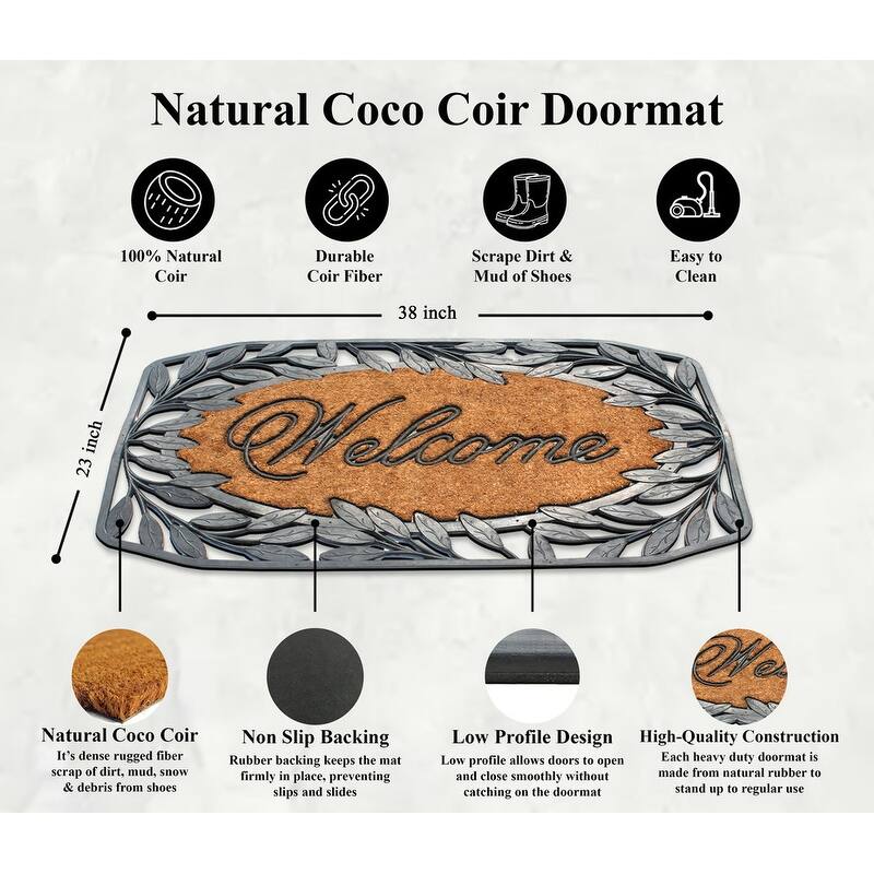 A1HC Rubber/ Coir Brush Welcome Doormat 23" X 38", Mesh Border