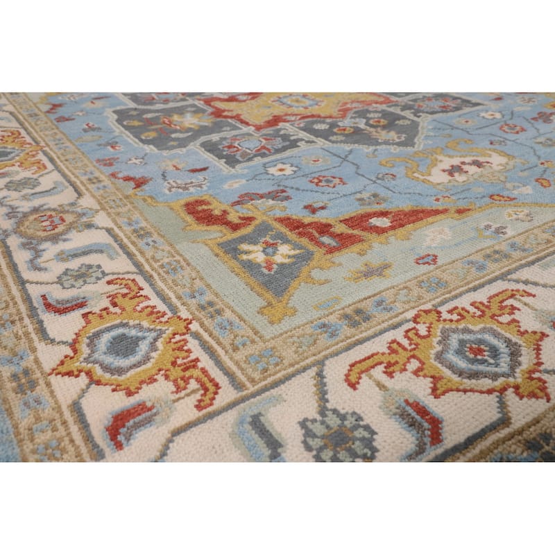 Light Blue Geometric Heriz Serapi Indian Area Rug Handmade Wool Carpet - 7'11" x 10'0"