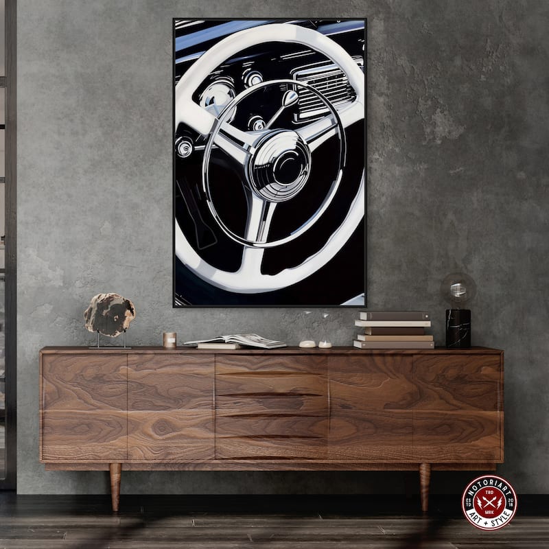 Notoriart Classy Steering Wheel Framed Car 1 Piece Canvas Wall Art