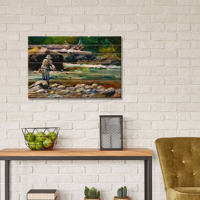 Fishing Print On Wood by Dean Crouser - Multi-Color