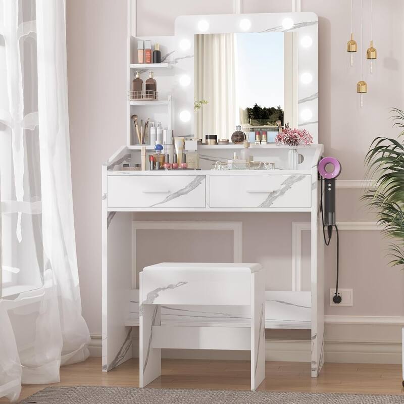 Dressing Table, Makeup Vanity Desk with Mirror and Lights for Bedroom