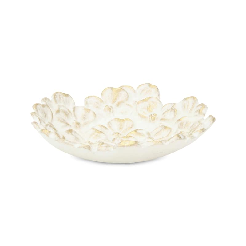 Khilov Flower White and Gold Round Cast Iron Dish