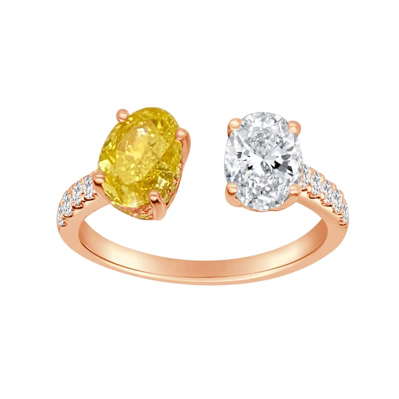 Auriya 14k Gold Lab Grown Oval Diamond Toi et Moi Bypass Ring 2.00 ct. tw. (F-G, VS) - 7.5 - Yellow
