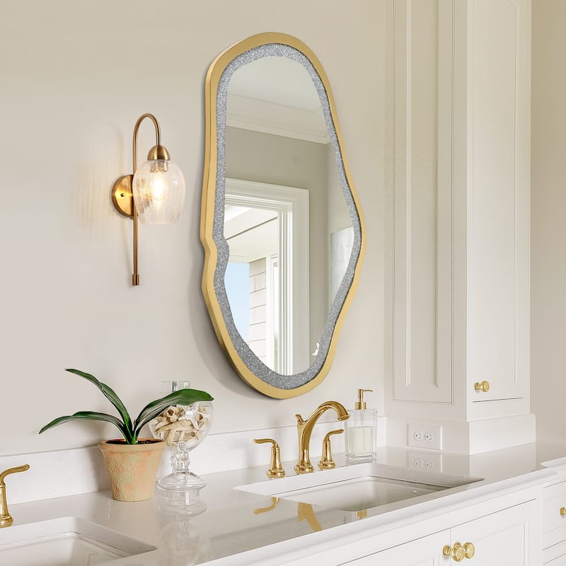 Mireve Modern Irregular Wall Mirror with Faux Diamond and Gold MDF Frame - W32.5"xD0.8"xH47.2"