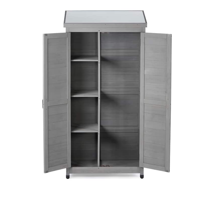 Outdoor Wood Storage Cabinet with Metal Top and Adjustable Footpad - N/A