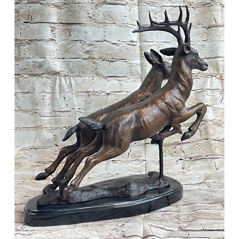 Elk Deer Caribou Buck Stag Wildlife Art Hunting Lodge Camp Bronze Marble Statue