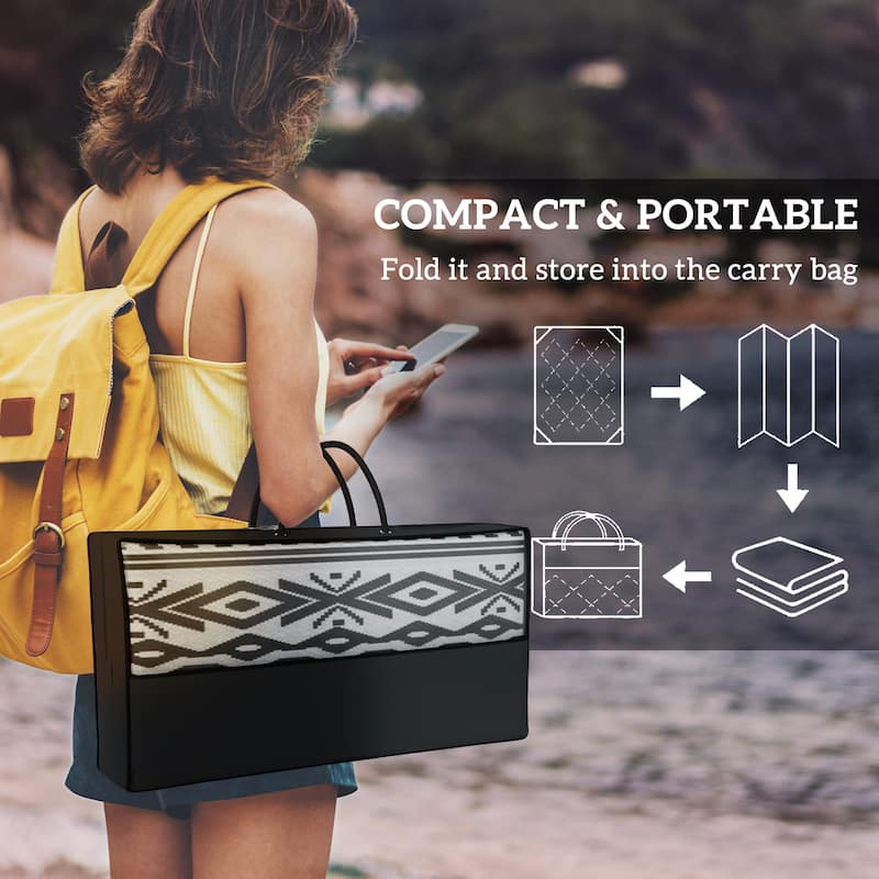 Outsunny Reversible Outdoor Rug Carpet with USB Lights, 12' x 9', Plastic Straw Rug, Patio Mat - 9' x 12'