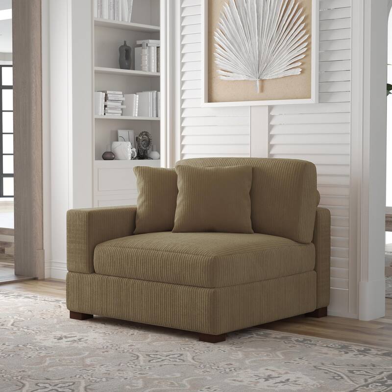 Modern Modular Sectional Sofa Corduroy Chaise Lounges - Left Facing - Camel Armchair