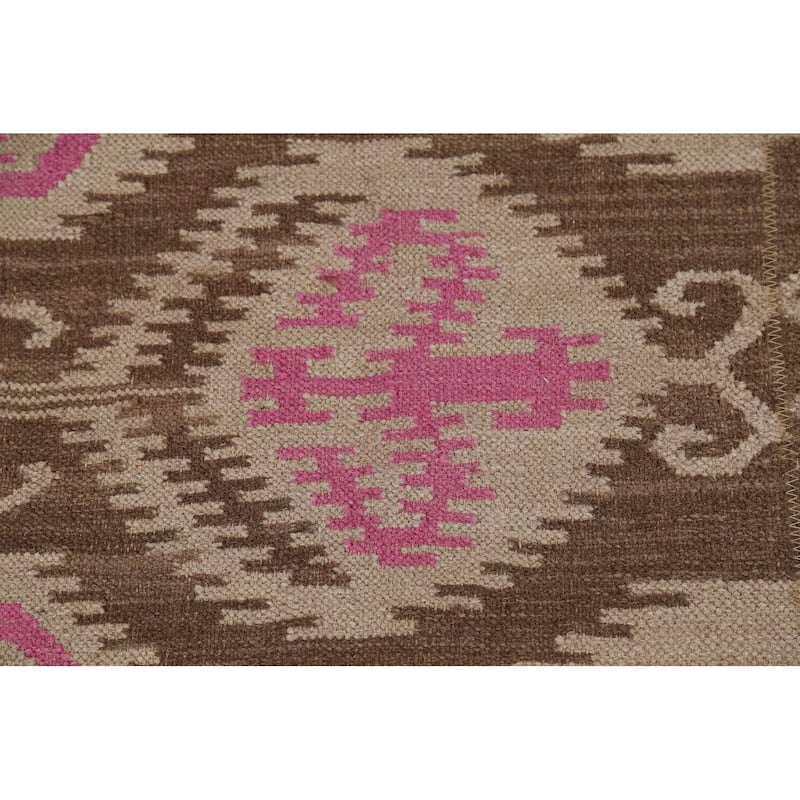 Flat Weave Pile Kilim Oriental Area Rug Hand-Knotted Wool Carpet - 4'10 ...