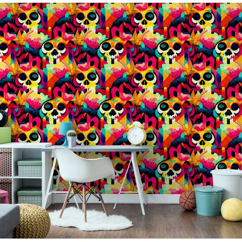 Skull Graffiti Multicoloured Wallpaper