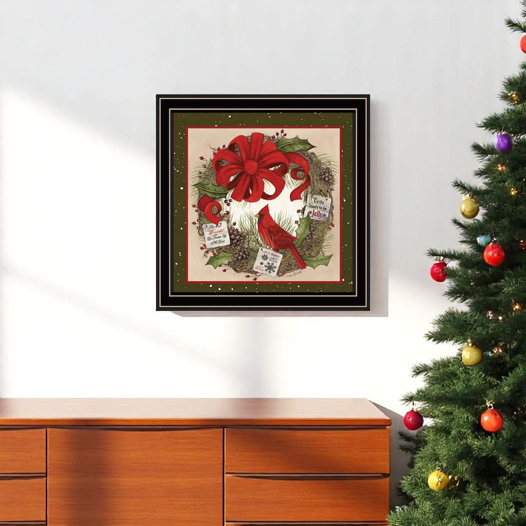 HomeRoots Cardinal Wreath Black Framed Wall Art