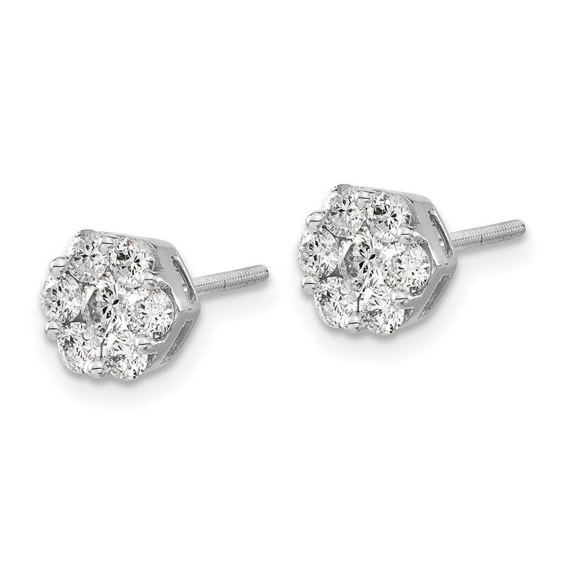 Curata 14k White Gold Diamond Cluster Screw Back Earrings - 8x8mm Wide