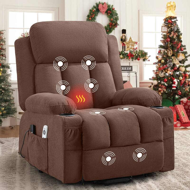 Power Lift Recliner with Heat & Massage USB Side Pockets for Elderly