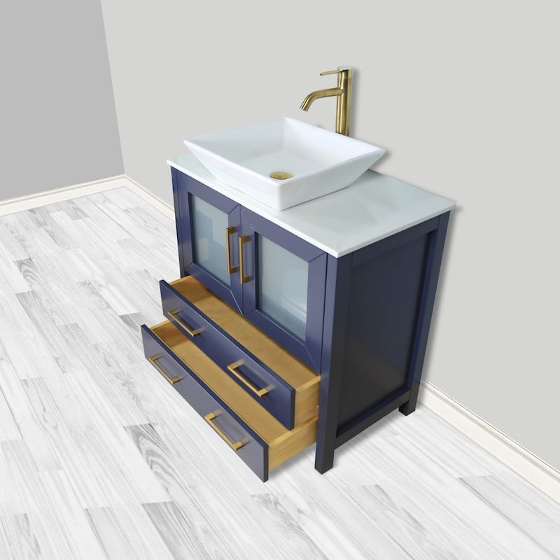 Vanity Art 30-inch Single Sink Bathroom Vanity Set With Engineered Marble Top and Free Mirror - 30 x 18.5 x 36 Inches