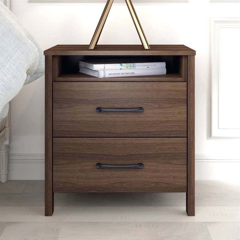 Modern 2-Drawer Bedside Table Nightstand with Shelf Wood Minimalist Bedroom Furniture