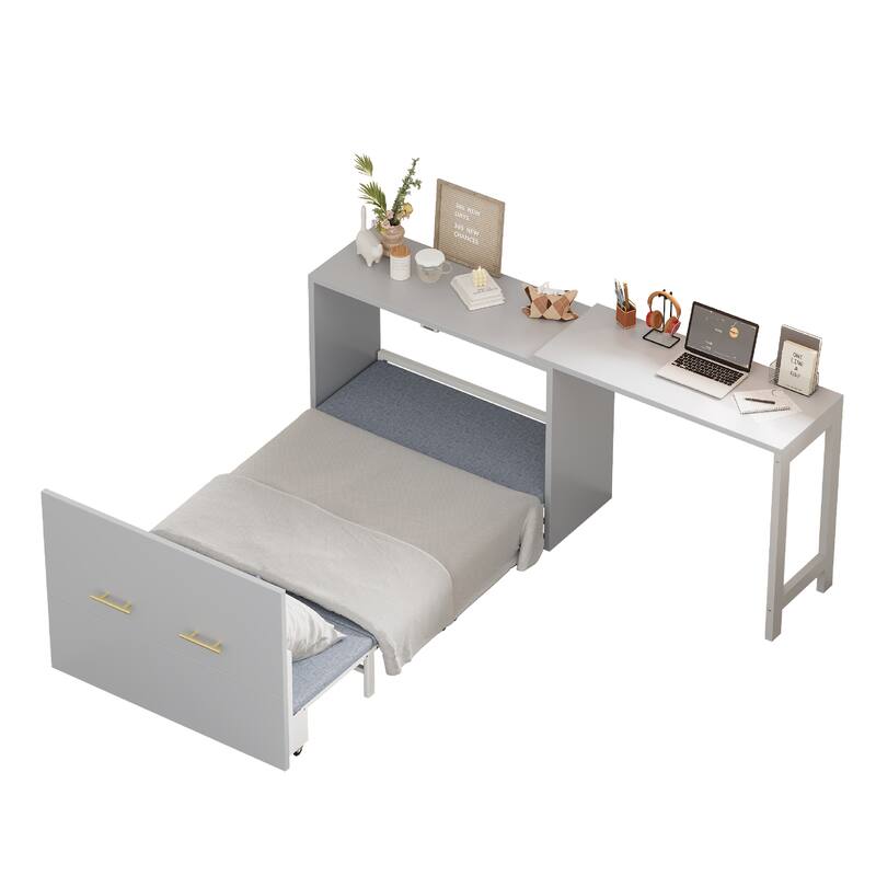 Twin Size Murphy Cabinet Bed with Adjustable Position Desk