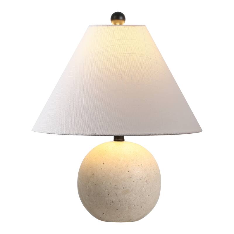 Liza 16" Modern Minimalist Travertine Globe LED Table Lamp, By JONATHAN Y