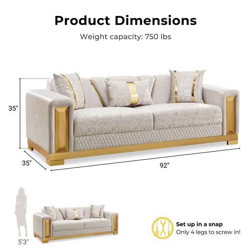 Furniture of America Maxine Glam Solid Wood Sofa with Accent Pillows